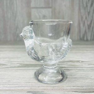 Vintage clear Glass Hen Chicken Egg Cup Holder made in France 2.75 “ figurine